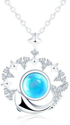 CONILOK Moonstone Le Dauphin Colliers en Argent 925 pour Femmes Adolescentes Filles Amie Zircon Fleurs D'eau Pendentif Collier Bijoux Anniversaire Noël Saint-Valentin Fête des Mères Cadeaux pour Dame