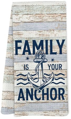 Yorhifa Nautical Kitchen Towels - Family Anchor Dish Hand Tea Towels for Kitchen Decor, Lake House Decorative Kitchen Towels, Anchor Nautical Decor for Bathroom Kitchen, 16x24inch