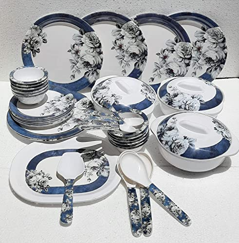 Juego de vajilla redonda de melamina juego de cena impreso para cocina vajilla de melamina juego de 41 piezas (blanco)