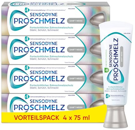Zahnpasta - Sensodyne ProSchmelz Sanft Weiss, Zahncreme mit Whitening Effekt, fortschrittlicher Zahnschmelzschutz für natürlich weiße Zähne, 4x 75ml