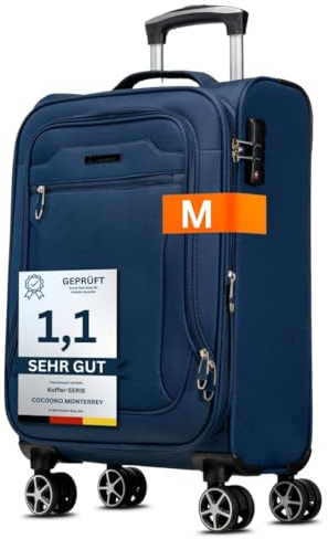 Cocoono Monterrey 360° Drehbarer Koffer - TSA-Zahlenschloss, Teleskopgestänge, RV-Dehnfalte, 8 Rollen, Adressfeld (blau, M)