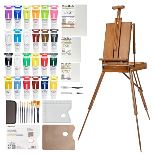 MEEDEN Acrylic Painting Kit with French Easel, 24 Colors Acrylic Paint Set, 10 Pcs Paint Brush Set, Canvas Set & Acrylic Art Supplies, Great Painting Set Gift for Beginners & Artists