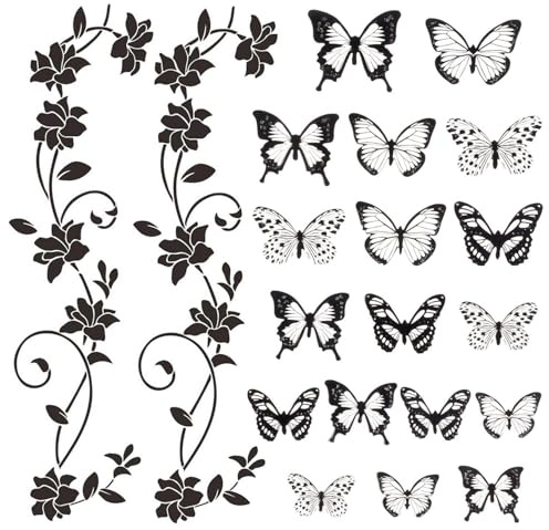 2 Set Adesivi Da Parete Con Rami Di Vite In Fiore E 18 Adesivi Da Parete Con Farfalle, Decorazione Da Parete Per La Casa, Decorazione Da Parete Creativa, Decorazione Per La Casa