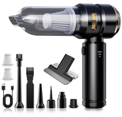 KITBEZN Aspirador de Mano, 18000PA Aspiradora de Mano Sin Cable Potente, Mini Aspirador Coche Potente Portátil Recargable, Aspirador de Coche 3 en 1 para Coche Oficina Hogar, Negro