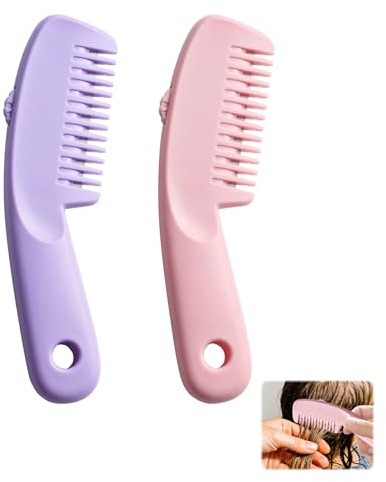 2 PCS Hair Cutting Comb,Split End Trimmer,2-in-1 Hair Razor Combs for Hair Ends Cutting and Baby Hairs,Homeuse Cutting and Styling and Hair thinning Comb (Purple+Pink)