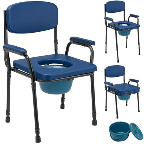 BAKAJI Sedia WC Pieghevole e Leggera con Vaso Rimovibile e Altezza Regolabile per Anziani, Disabili, Persone con Mobilità Ridotta, Water Seduta Salvaspazio con Base Antiscivolo 57 x 49 x 84–99,5 cm