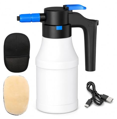 Spruzzatore elettrico di schiuma da 1,5 l, spruzzatore elettrico per auto, strumento a spruzzo elettrico con 2 guanti per la cura del veicolo e la casa