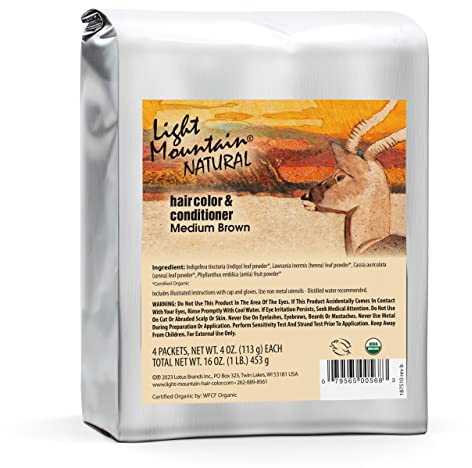 Light Mountain Henna Hair Color & Conditioner - Medium Brown Hair Dye for Men/Women, Organic Henna Leaf Powder and Botanicals, Chemical-Free Semi-Permanent Hair Color, 16 Oz