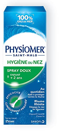 Physiomer Spray Doux - Spray nasal 100 % eau de mer - Dispositif médical - Hygiène du nez – Rhume et Rhinite - Utilisation quotidienne – Dégage le nez en douceur - à partir de 2 ans - 135 ml