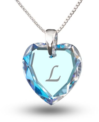 Collana in argento 925, con ciondolo a forma di cuore contenente elementi di cristalli Swarovski e una lettera alfabetica incisa. Colore: azzurro. Personalizzabile e argento, colore: Buchstabe  L , cod. 622518001BLABLKS