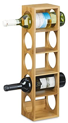 Relaxdays Weinregal aus Bambus HxBxT: ca. 53 x 14 x 12 cm mit 5 Fächern Holzregal für Wein Flaschenregal modern Regal für Getränke Weinhalter zur waagerechten Lagerung stapelbar, natur