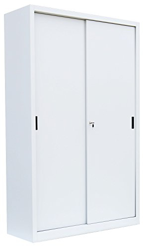 Großer Schiebetürenschrank komplett montiert weiß 195x120x45cm (HxBxT) Schwebetüren Aktenschrank aus Stahl 550167