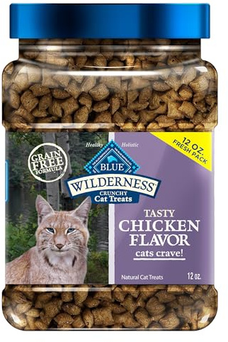 Blue Buffalo Wilderness Crunchy Cat Treats, Grain-Free Treats for Cats Made with Natural Ingredients, Great for Training, Tasty Chicken Flavor, 12-oz. Tub