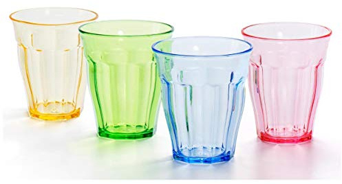 YINJOYI 10 oz Plastic Tumblers Drinking Glasses Smoothie Cups Water Glassware Reusable Colored Picnic Drinkware for Cocktail Juice Whiskey (4 Colors)