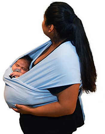 Baby Wrap Carrier Soft, Stretchy, Breathable Cotton Baby Wrap, Baby Sling, Nursing Cover Up for use with Newborn-Toddler: Evenly distributes Weight for More Comfortable Carrying (Light Blue)