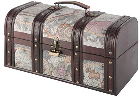 Bingo-Shop Schatztruhe Schatzkiste Holz 37,5 x 20 x 19cm Mit Deckel Verschluss Piratenkiste Geschenk-Box Verschließbar Aufbewahrungsbox Holztruhe Geldtruhe Vintage-Look