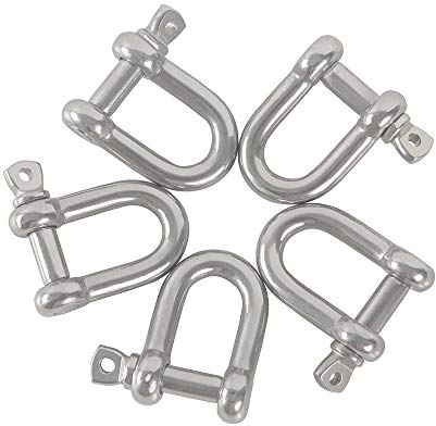 Rshuhx M8 D Schäkel 304 Edelstahl D-Ring-Schäkel sperren Schäkel gerade Kurze Form Edelstahl für schwere Takelage, Kordeln，Ziehen, Stahlkettenglied-Schäkel 6 Stück