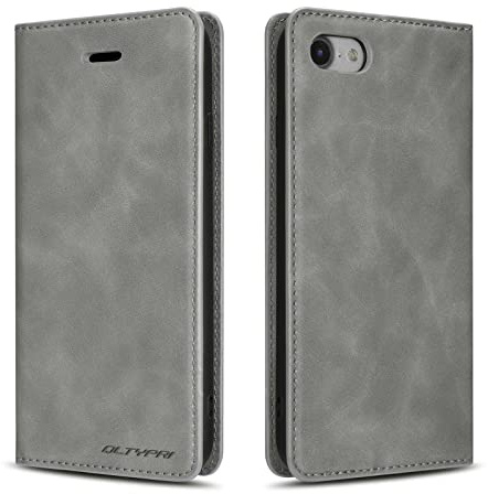 QLTYPRI Hülle für iPhone 6 Plus 6S Plus, Premium Dünne Ledertasche Handyhülle mit Kartenfach Ständer Flip Schutzhülle Kompatibel mit iPhone 6 Plus 6S Plus - Grau