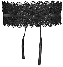 QKEPCY Breiter Spitzen Taillengürtel Bindegürtel Damen Wickelgürtel Korsettgürtel Taille Band Schleife Elegant Vintage Corsagengürtel