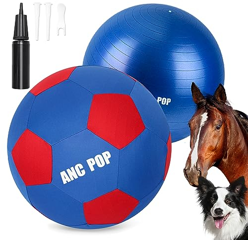 ANC POP Herding Ball für Hunde und Pferde - 63,5 cm Groß mit Handpumpe zum Spielen - Ballhülle für Pferdespielzeug im Stall - Blau und Rot