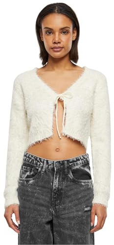 Urban Classics Women's Ladies Tied Cropped Feather Cardigan Cardigan Sweater, Whitesand,