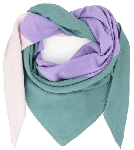 Gloop Sciarpa da donna XXL a maglia triangolare sciarpa foulard cotone triangolo mussola sciarpa senza graffi sulla pelle Made in Italy, Verde chiaro-rosa chiaro-viola chiaro, Taglia unica