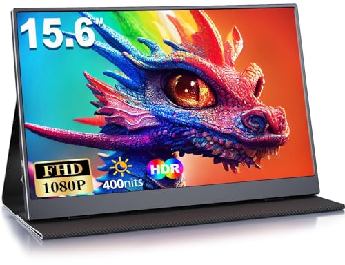 MOMODS Portable Monitor, 15.6 Zoll Tragbarer Monitor, IPS FHD 1080P HDR, Externer Mobile Bildschirm mit Mini HDMI Typ C, für Laptop, Mac, PS5, Xbox