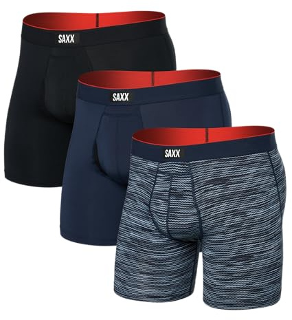 SAXX Underwear Co. - Men's Multi-Sport Mesh Boxer Brief Fly 3Pk With Built-In Pouch Support - Underwear For Men, Wavelength/Navy/Black, XXL