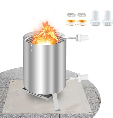Hebitod Poolheizung mit Feuer, Poolheizung Feuertonne mit Heizspirale, Poolofen Heizungen für Schwimmbäder, 32-38mm Anschlüsse, 100% Edelstahl Poolheizung mit Hitzebeständige Feuerfestmatten