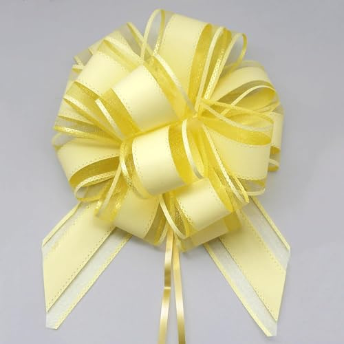 FQTANJU 5 PCS 6 inches Large Pull Bows, Bow for Gift Wrapping, Ribbon Bows for Wedding Christmas Birthday Party Gift Baskets or Valentine's Day Flower Gift Boxes Decoration (Yellow)