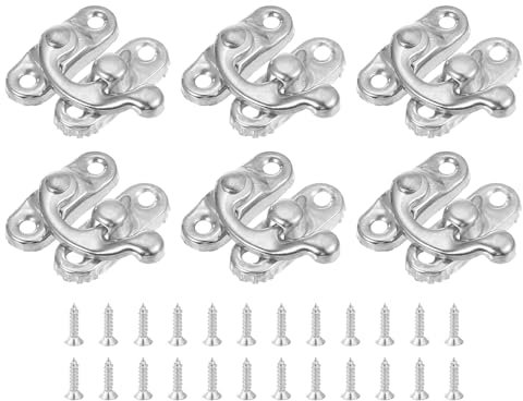 QUARKZMAN 6pz Vintage Serratura Chiavistello, 23 x 26mm Mini Chiavistello Braccio Oscillante Chiavistello Sinistro Gancio Chiavistello con Viti per Scatola Gioielli Valigia Cassetta, Argento