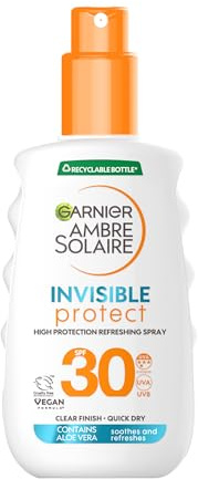 Garnier Ambre Solaire Sun Cream Spray, Invisible Protect Sun Protection Spray SPF30, Invisible Finish, High Protection, Water Resistant, Fast Absorbing, Non-Greasy, 150ml