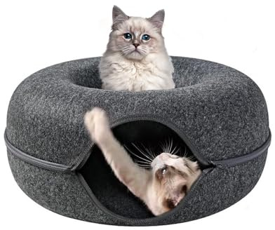 HTRTRR Túnel para gatos, túnel de fieltro, 50 cm, diseño redondo, rosquilla extraíble, túnel para mascotas, juguete interactivo para mascotas pequeñas, conejos, gatitos, cachorros (gris, S)