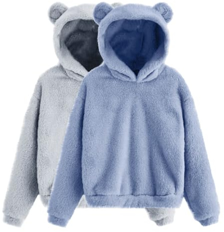 Akklian Womens Y2k Cute Sweatshirts with Bear Ears Hood Fall Trendy Fuzzy Fleece Pullover Sweaters Teen Girls Loungewear 2PC