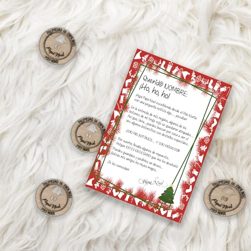 Xilmark Boton magico Papa Noel, Boton Perdido Papa Noel, Regalo Original Navidad niños, Regalo Personalizado Niños, Abalorio Decorativo Árbol de Navidad, Tarjeta Personalizada Navidad.