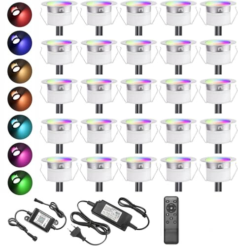 Lote de 30 focos empotrables al aire libre regulable 0,6 W funciona con Alexa, Google Home, DC12 V Ø31 mm impermeable IP67, focos de escalera Led Spot empotrable suelo para terraza madera
