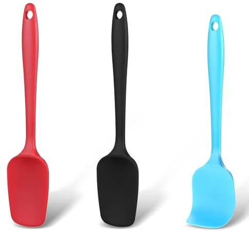 Nogeqi Set di 3 cucchiai da cucina in silicone, resistenti al calore, spatola antiaderente in silicone per pentole antiaderenti