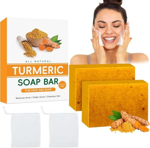 Savon à l'Acide Kojique, Savon au Curcuma, Naturel VC Savonnette, Turmeric Kojic Acid Soap, Dissolvant de taches sombres pour le Visage et le Corps, Hydratant & Rétrécissement des Pores