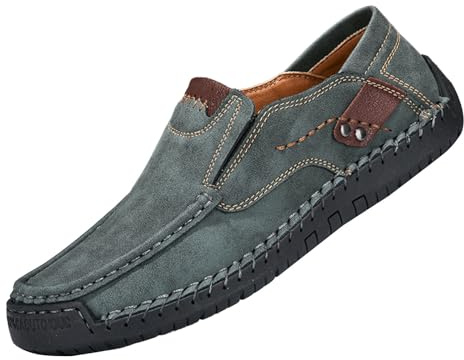 Mocasines de cuero para hombre, informales, sin cordones, para caminar, negocios, vestir, suela suave, antideslizantes, zapatos de trabajo, mocasines para conducir, Green, 41 1/3 EU