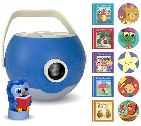 Luna Storytime Proiettore per Libri per Bambini, 5 storie a Lettura Alta, 5 Canzoni, Luce Notturna e Musica da Sogno Rilassante, per Bambini dai 3 Anni in su, Giocattolo educativo, Gufo