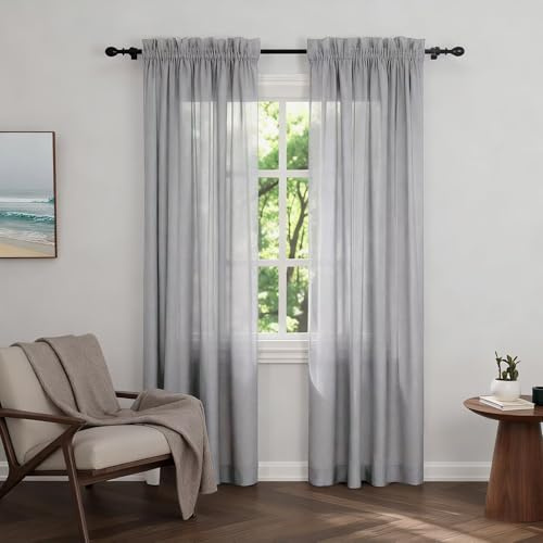 Zdada Net Curtains for Windows 72 Drop, Silver Voile Curtains 2 Panels | Slot Top Rod Pocket Semi Transparent Sheer Curtain Short Light Filtering Net Curtain for Living Room Kitcken W60 x L72 Inch