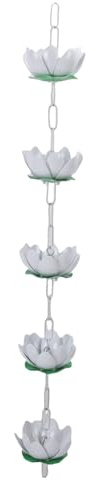 Tissting Regnkedja i aluminium med krokar 5 blommor 110 cm/43,3 tum vit utomhusränna vattenfångare – elegant regnvattendräneringslösning för justerbar längd