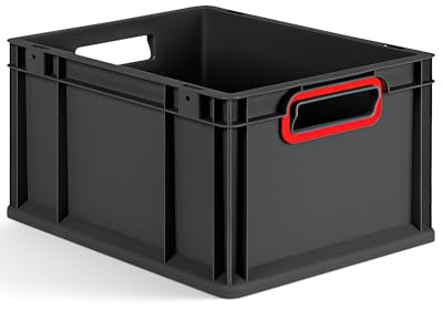 aidB Eurobox NextGen 2.0 Cycle - 400x300x220mm – 20L Aufbewahrungsbox aus recyceltem Material - Stapelbare Lagerbox in Anthrazit – offene Griffe - Industriequalität - inkl. ColorClips in Rot