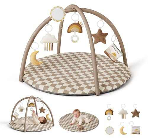 Blissful Diary Gimnasio Bebe Con Arco Desmontable, Manta Actividades Bebe De Forma De Hoja Con 6 Juguetes - Desarrollo Sensorial Y Motor Progresivo, Regalo Para Bebés, Topo Cuadros