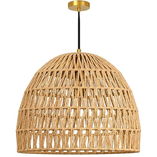 Innoteck Paper Lamp Shade for Ceiling Lights, Woven Dome Lampshade, Natural | Woven Dome Design, Table & Floor Lamp Compatible, 360° Adjustable Fitting