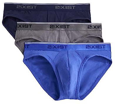 2(X)IST Men's Cotton Stretch No Show 3-pack briefs underwear, Eclipse/Lead/Dazzling Blue, L UK