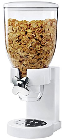Zevro Indispensable Single Dry Food Dispenser – Countertop Cereal Dispenser with Portion Control, 17.5 oz Capacity, Airtight BPA-Free Food Storage, White/Chrome