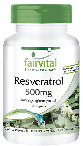Fairvital | Resveratrol 500mg - 90 Kapseln - 500mg Trans-Resveratrol pro Kapsel - HOCHDOSIERT - aus Knöterich-Extrakt - Vegan