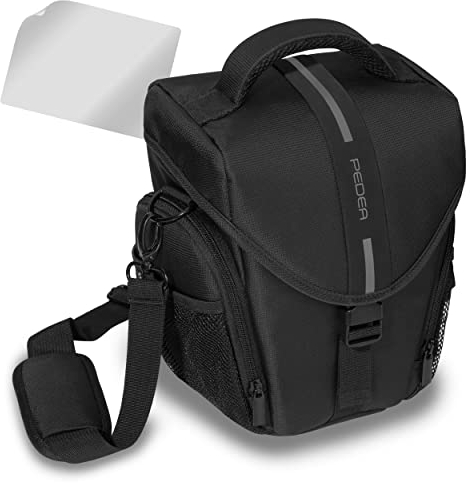 PEDEA DSLR-Kameratasche Essex mit Displayschutzfolie für Canon EOS 5D 5D Mark II 400D 2000D / Nikon D60 D80 D90 D3100 D3200 D3300 D3400 D5300 D7100 / Pentax K 30 K 50 K 500, Gr. L grau