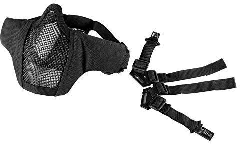 OneTigris - Maschera tattica a metà viso, pieghevole, con rete di protezione, per soft air e paintball, regolabile, con cinghia elastica, Uomo, Lower Face Mask (Nero)